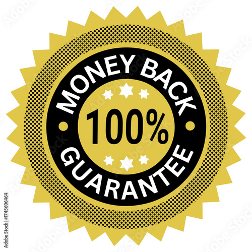 100 percent money back guarantee badge vector illustration for ecommerce, assurance, quality, warranty, purchase protection, satisfaction.