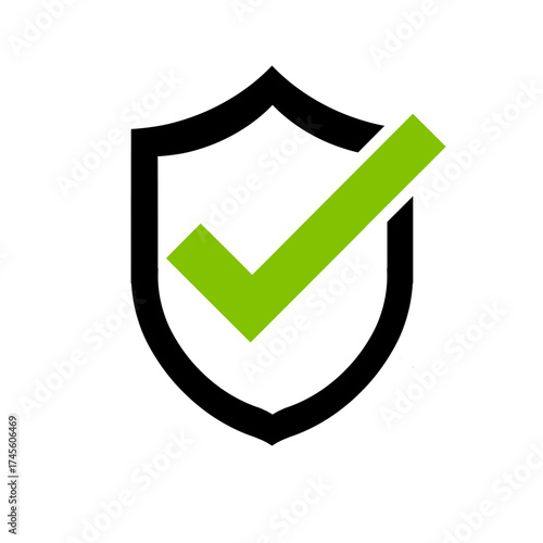 Shield icon with green check mark vector, security approval symbol for protection, safe verification and guarantee concept