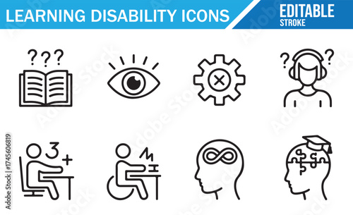 Vector Illustration of Icons for Various Types of Learning Disabilities