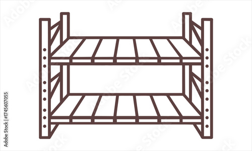 Minimalist Bunk Bed Illustration in Brown on White Background Vector Art
