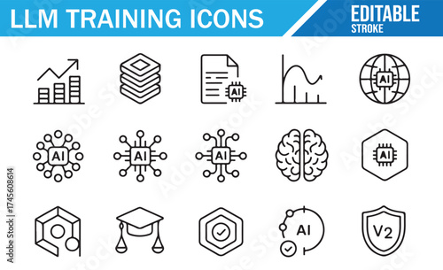 LLM and AI Training Icons for Machine Learning Model Development