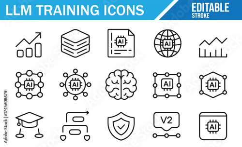 AI and LLM Training Icons Set for Machine Learning and Data Science