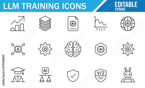 LLM Training Icons Set for Artificial Intelligence, Machine Learning, and Data Science Projects