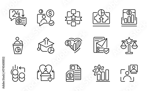 Social Policy line icon set. Containing education, reform, services, welfare, health care, insurance, world, politics, vector line icon pack