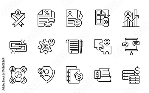 Social issues linear icon set. Education, policy, welfare, healthcare, insurance, reform, politics, world, community, money, vector line icons pack. Editable stroke