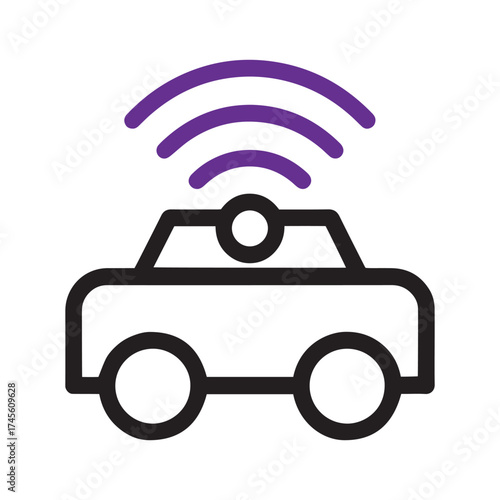Modern self driving car icon concept representing autonomous vehicle technology and wireless connectivity signal