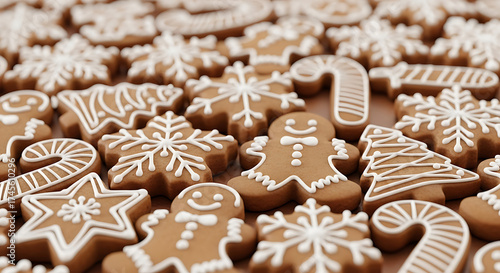 Gingerbread cookies arrangement, brown and white colors, festive holiday treats, Christmas and New Year celebration