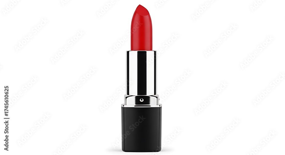 Obraz premium Classic red lipstick tube with silver accent isolated on white background