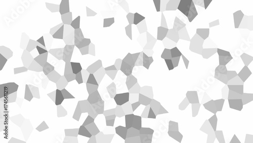 Abstract geometric pattern with irregular polygonal mosaic shapes in grayscale tones. Soft transitions between light and dark gray areas create a minimalist modern background for design and texture