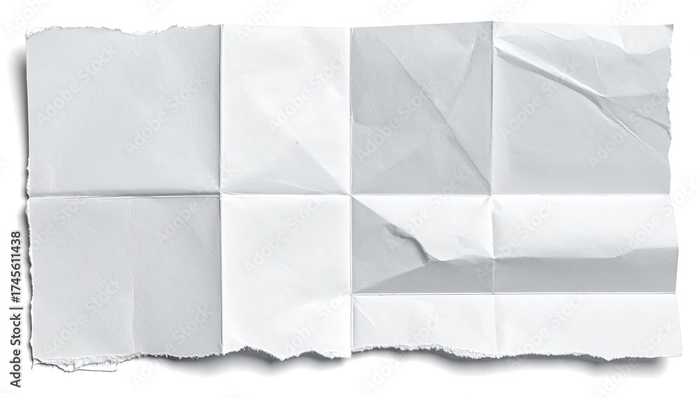 Obraz premium Crumpled and folded blank white paper sheet, isolated, with a torn edge and shadow