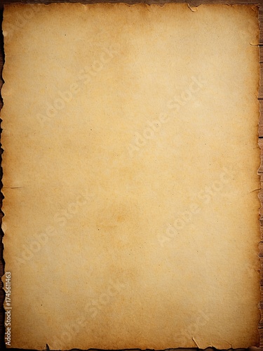 Aged parchment paper with rough edges, on a wooden surface, textured and vintage