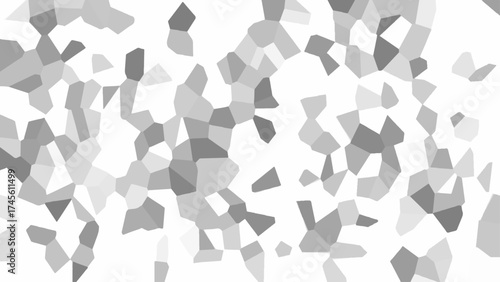 Abstract geometric pattern with irregular polygonal mosaic shapes in grayscale tones. Soft transitions between light and dark gray areas create a minimalist modern background for design and texture