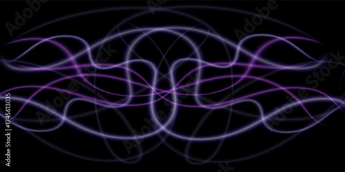 Blue purple neon sound wave on black background. Abstract flowing wavy dot line design for ai concept, equalizer, audio record, voice assistant. Vector Illustration