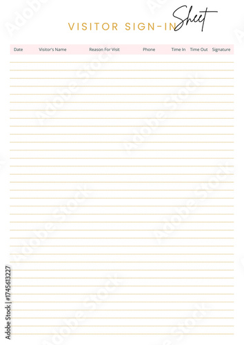 Minimal Visitor Sign-In Sheet Template for Office and Business Use