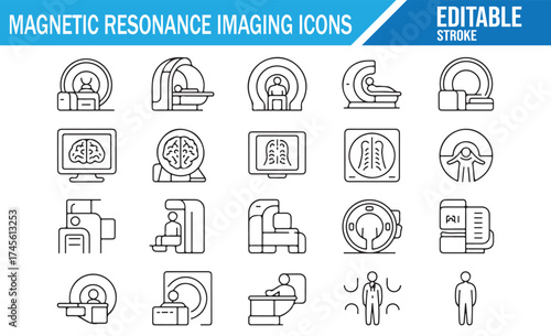 Magnetic Resonance Imaging (MRI) Icon Set for Healthcare, Diagnostic Equipment, Medical Services