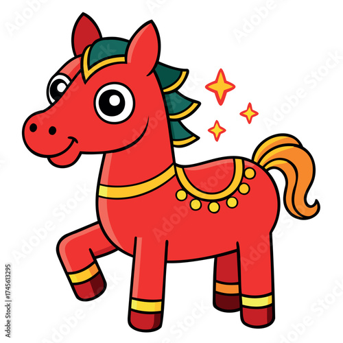 Vector illustration of a red horse, children's illustration