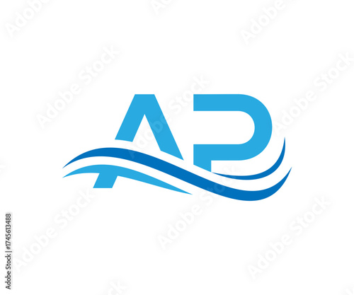 Blue ap letters with waves vector design element