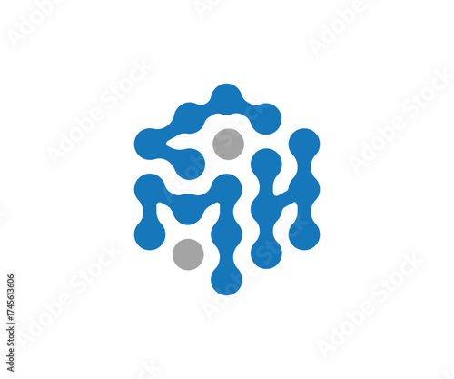 Abstract blue molecule structure with gray circles