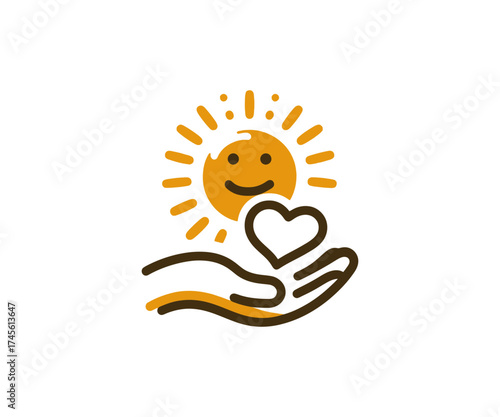 Smiling sun with heart in hand drawn illustration
