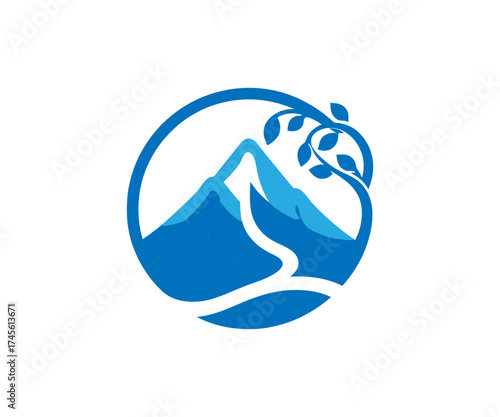 Blue mountains with tree in a circle illustration