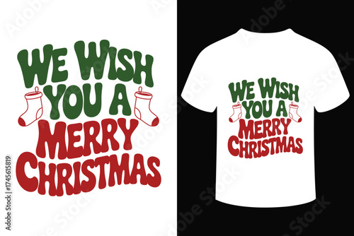 Retro christmas t shirt design with festive typography and stockings
