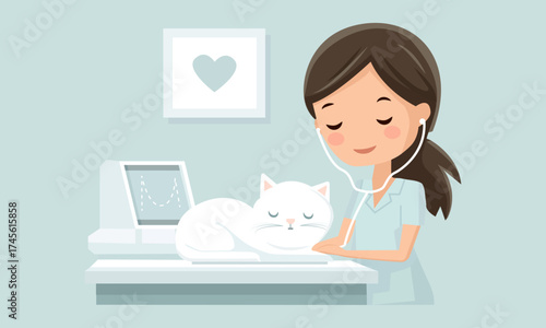  A cute, phlegmatic white cat's appointment with the doctor
