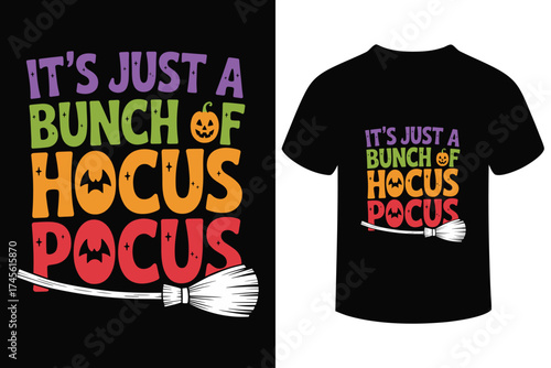 Retro halloween hocus pocus t shirt design with broomstick