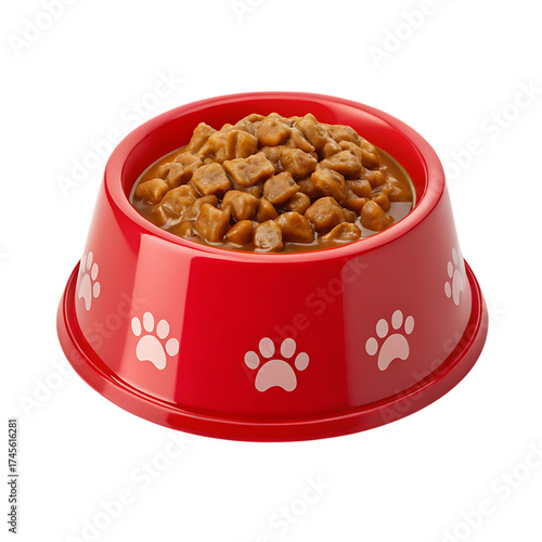 Pet Bowl Full of Wet Dog Food in a Red Bowl