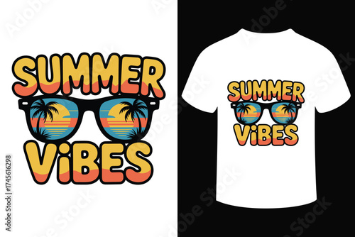 Summer vibes sunglasses tropical sunset graphic design
