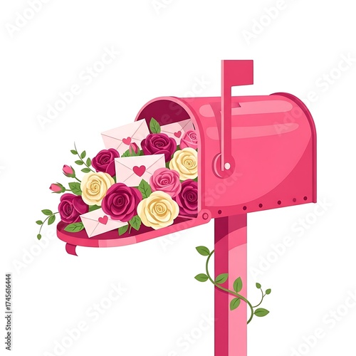 Romantic Pink Mailbox Overflowing with Roses and Love Letters for Valentine's Day