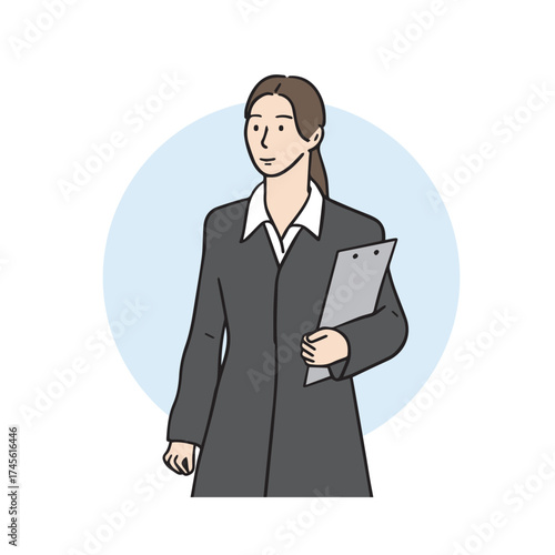 Career woman, female office worker illustration. Hand-drawn vector elements.