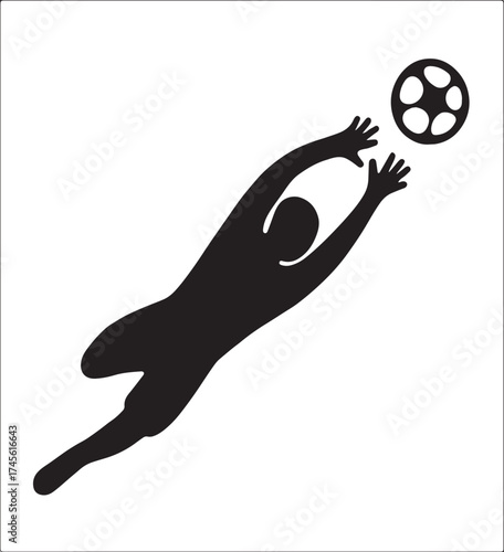Dynamic silhouette of a soccer goalkeeper leaping to catch the ball during a game