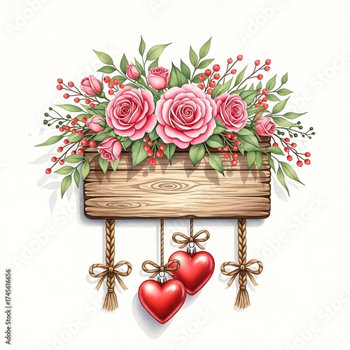 Valentine's Day Floral Sign with Hearts