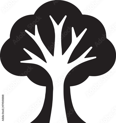 Stylized silhouette of a majestic tree with full canopy and branching structure natural symbolism representing growth life and seasons