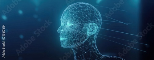 Digital Human: A luminous digital representation of a human face, suggesting innovation and the cutting edge of technology, hinting at artificial intelligence or digital consciousness