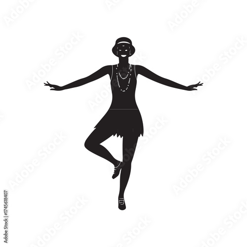 1920s Charleston Dancer silhouette vector black color white background (2).eps