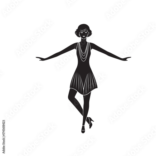 1920s Charleston Dancer silhouette vector black color white background (1).eps