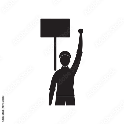 Black and white man hand stick board illustration silhouette.