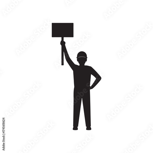 Black and white man hand stick board illustration silhouette.