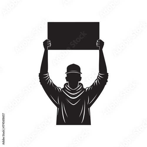 Black and white man hand stick board illustration silhouette.
