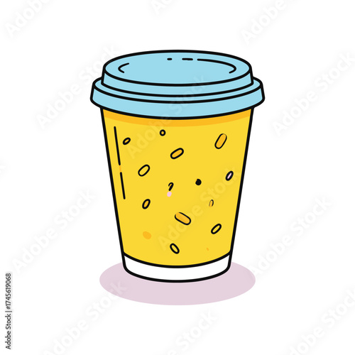 Yellow Coffee Cup with Blue Wave Pattern