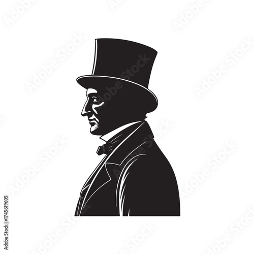 Gentleman in Top Hat (19th Century) silhouette vector black color white background (2).eps