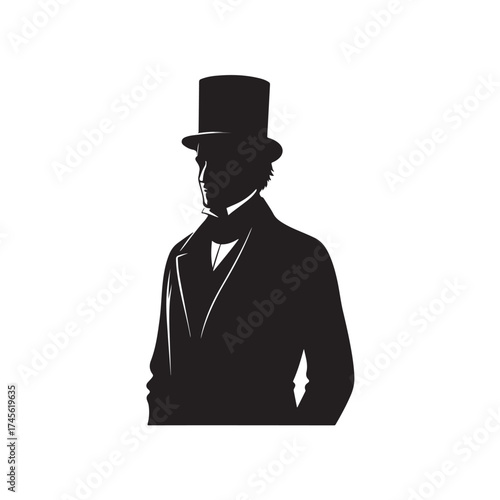 Gentleman in Top Hat (19th Century) silhouette vector black color white background (3).eps