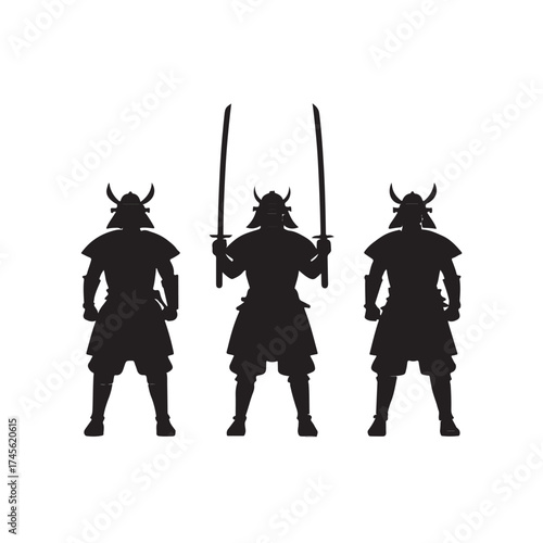 Samurai design silhouettes black color . white color background (2).eps