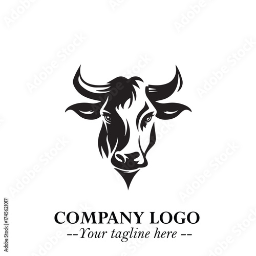 Head of Cow Symbol Black and White Illustration in Minimalist Modern Vector Design for Branding