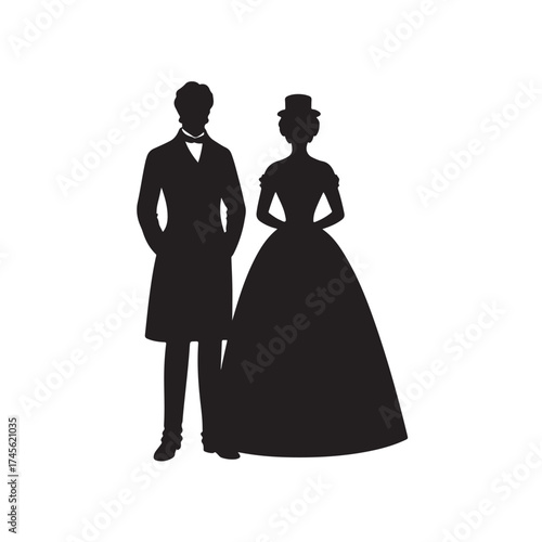 Victorian Couple silhouette vector black color white?background (1).eps