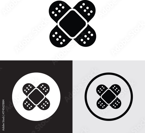 Cross Bandage Icon. Medical Plaster Silhouette Symbol