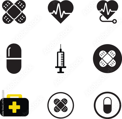Cross Bandage Icon. Medical Plaster Silhouette Symbol