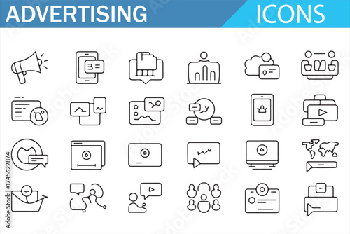 Mobile, Video, and Social Media Advertising Icons for Digital Campaigns