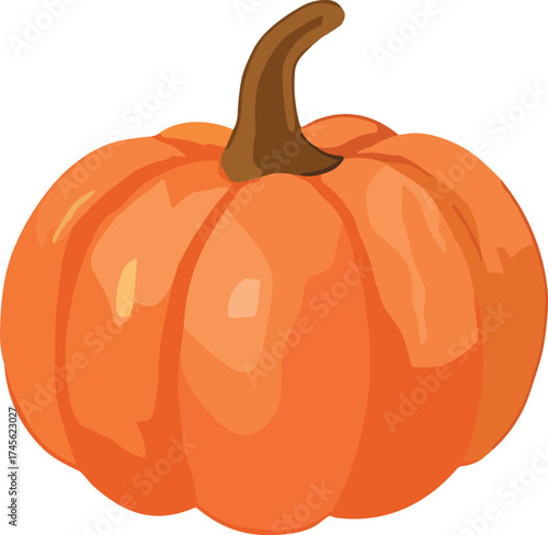 A bright flat-style illustration of an orange pumpkin with a brown stem, symbolizing autumn harvest, Thanksgiving, and seasonal warmth.